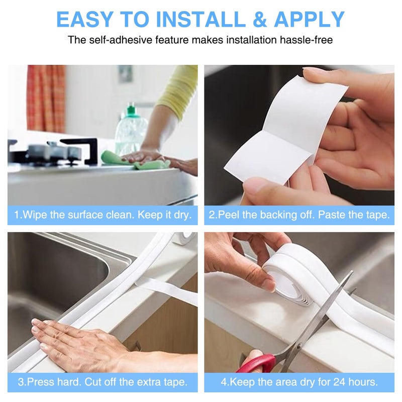 RHRVBSS Caulk Tape Bath & Kitchen Self Adhesive Caulking Tape Waterproof, Toilet Caulk Strip Bathtub Sealing Strip Shower Bathroom Tape Sealant, Traditional Caulking Replacement (White, 1.5" x10.5Ft) - Image 4
